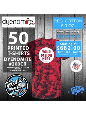 50  Custom Screen Printed - Dyenomite - Crystal Tie-Dyed T-Shirt - 200CR Cotton™ 5.3 oz.  T Shirts Special