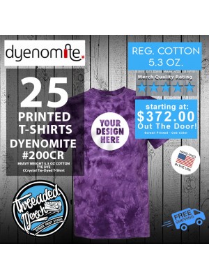 25  Custom Screen Printed - Dyenomite - Crystal Tie-Dyed T-Shirt - 200CR Cotton™ 5.3 oz.  T Shirts Special
