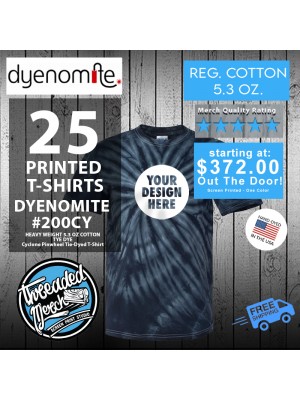 25  Custom Screen Printed - Dyenomite - Cyclone Pinwheel Tie-Dyed T-Shirt - 200CY Cotton™ 5.3 oz.  T Shirts Special