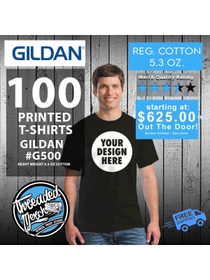 100 #G500 Gildan Adult Heavy Cotton™ 5.3 oz.  Custom Screen Printed T Shirts Special