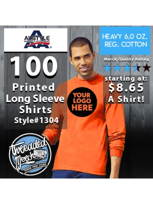 100 Custom Screen Printed Alstyle 1304 - Long Sleeve Shirts Special