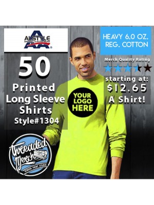50 Custom Screen Printed Alstyle 1304 - Long Sleeve Shirts Special