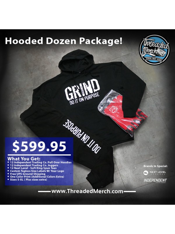 Hooded Dozen Special - 12 IND400  Premium Medium Weight Hoodies - 12 Joggers - 12 Next Level Premium Ringspun T shirts