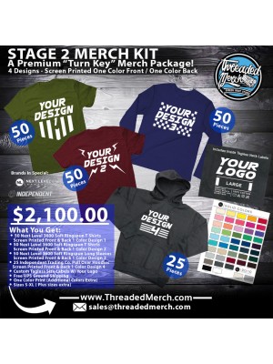 Stage 2 Merch Kit - 25 IND400 Premium Medium Weight Hoodies - 50 Premium T shirts - 50 Premium Long Sleeves - 50 Premium T-Shirts