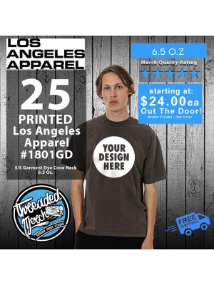 25 Los Angeles Apparel 1801GD Custom Screen Printed T Shirts Special