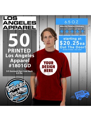 50 Los Angeles Apparel 1801GD Custom Screen Printed T Shirts Special